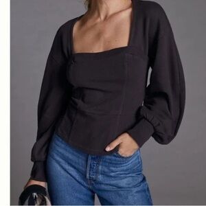 Anthropologie Charcoal Square Neck Blouse